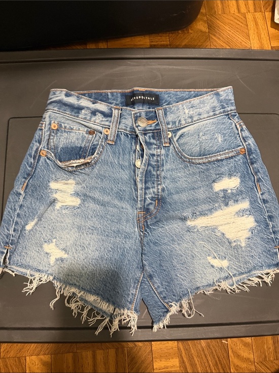 Abercrombie & Fitch Pants - Abercrombie & Fitch Distressed High-Rise Jean Shorts - Light Blue Denim
